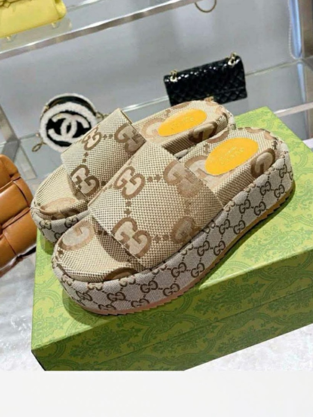 Gucci style Beige GG Canvas Platform Slide Mules